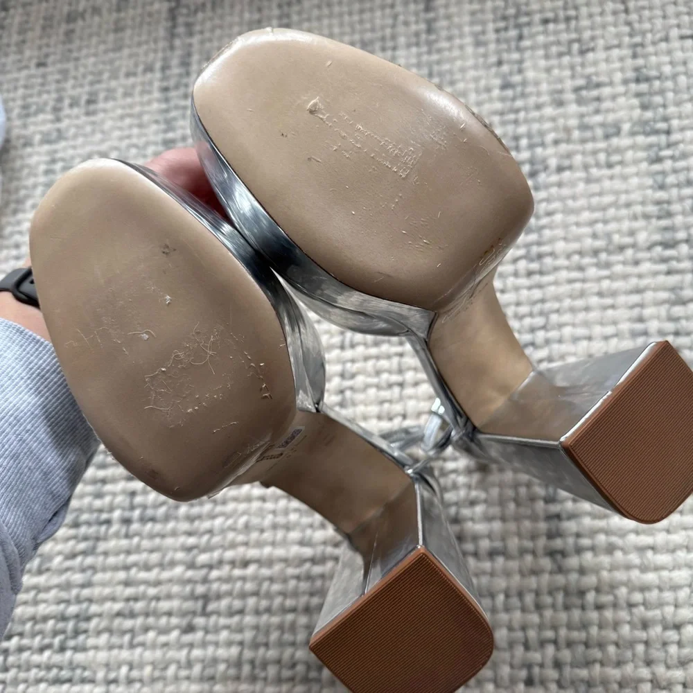 Larroude Silver Metallic Platform Heels